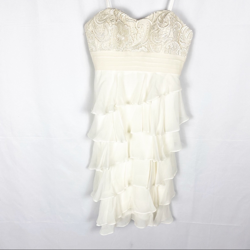 AIDAN MATTOX Ivory Embroidery Ruffle Bridal Dress